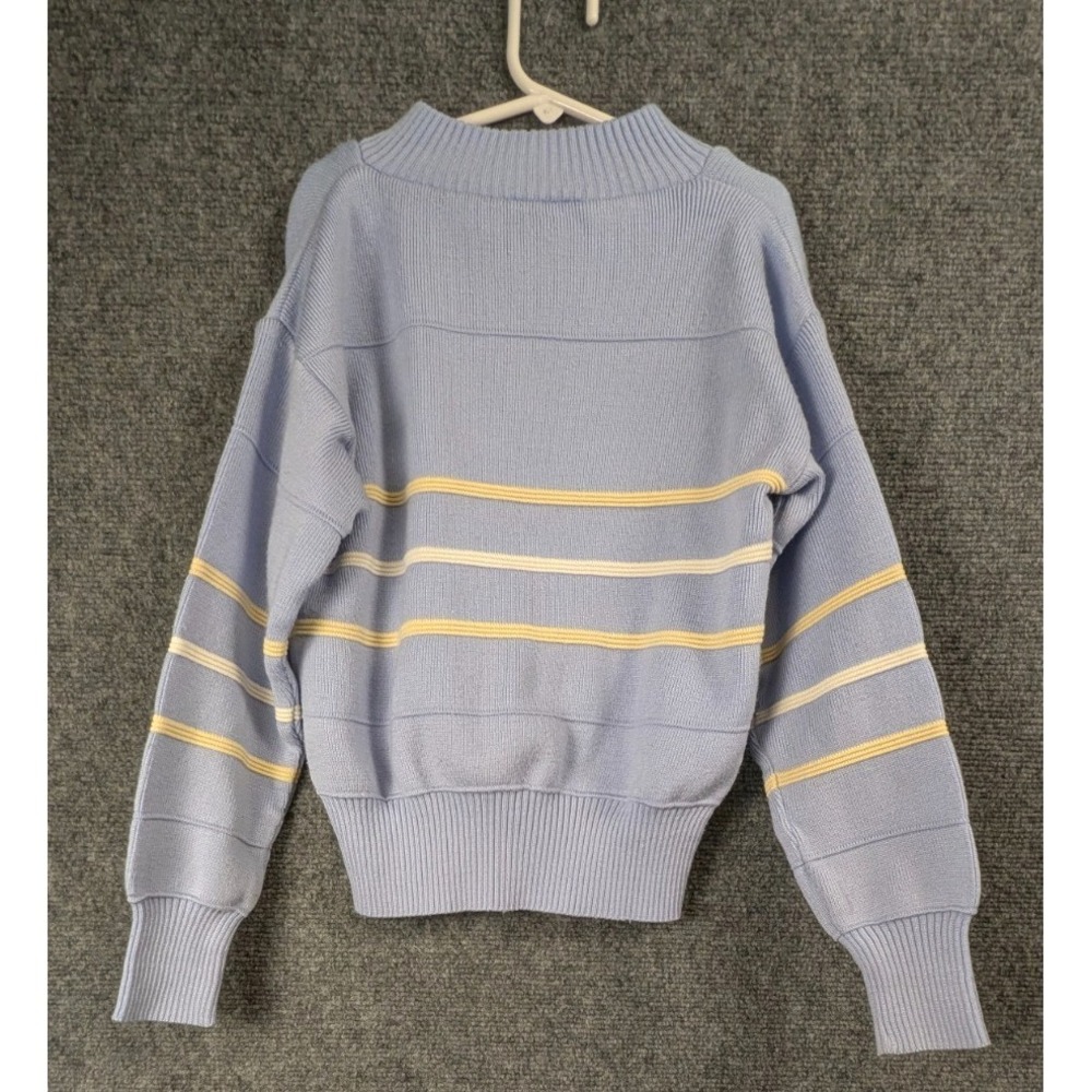 Vintage Profile Youth Knit Sweater Light Blue Striped V-Neck Pullover Size M 10 - Picture 2 of 9